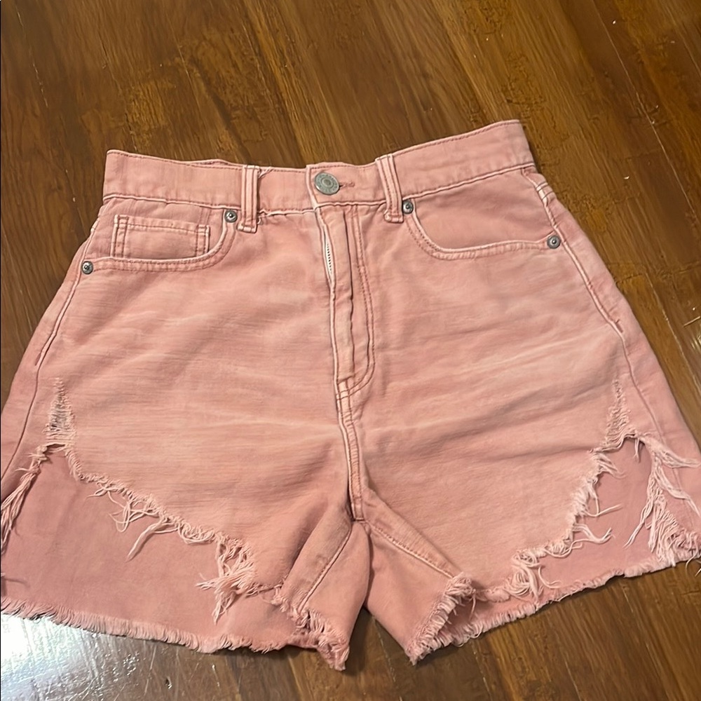 American Eagle Outfitters Pink Jean Shorts Distressed High-Waisted
